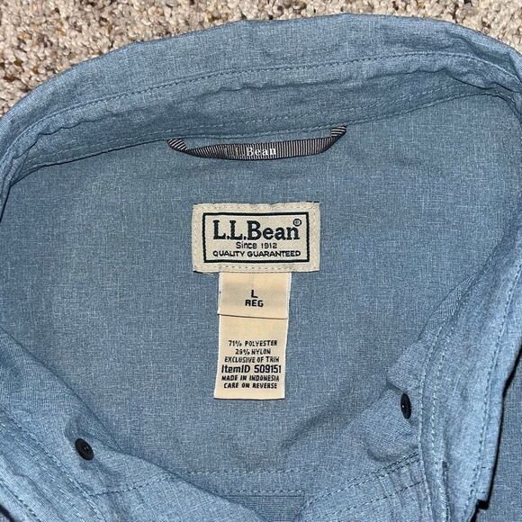 L.L. Bean Blue No Fly Zone Long Sleeve Shirt Large - Picture 4 of 8